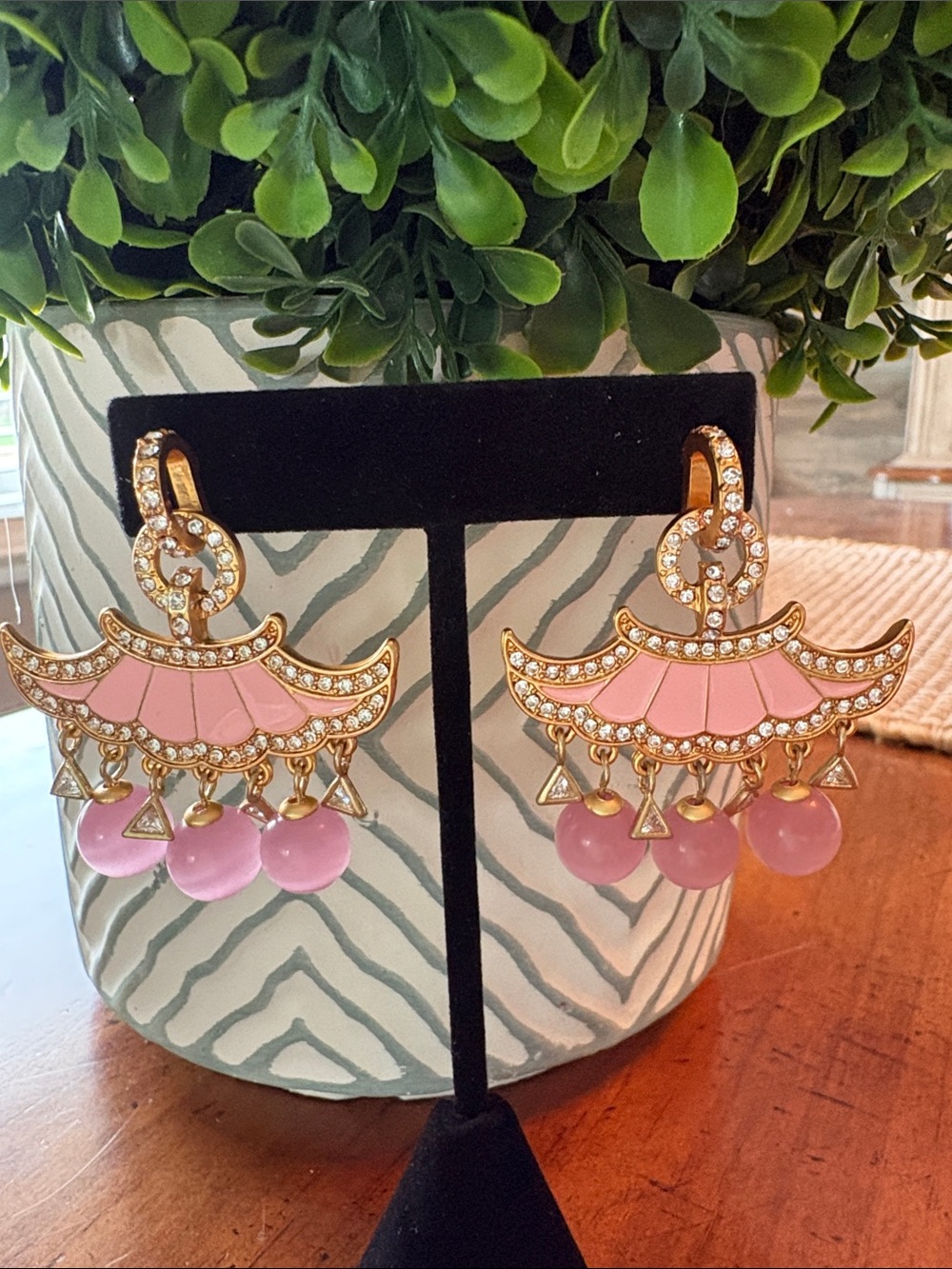 Gold & Pink Crystal Chandbali Drop Earrings